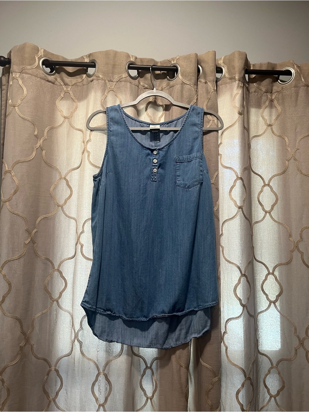 Magellan Outdoors Blue Denim-Effect Henley Tank